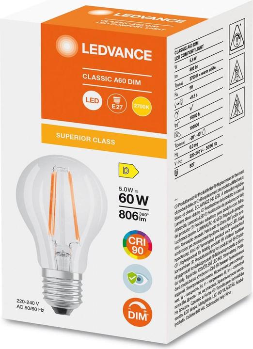 Image du produit Ledvance Lampe LED (E27, 5.80 W, 806 lm, 1 x, D)