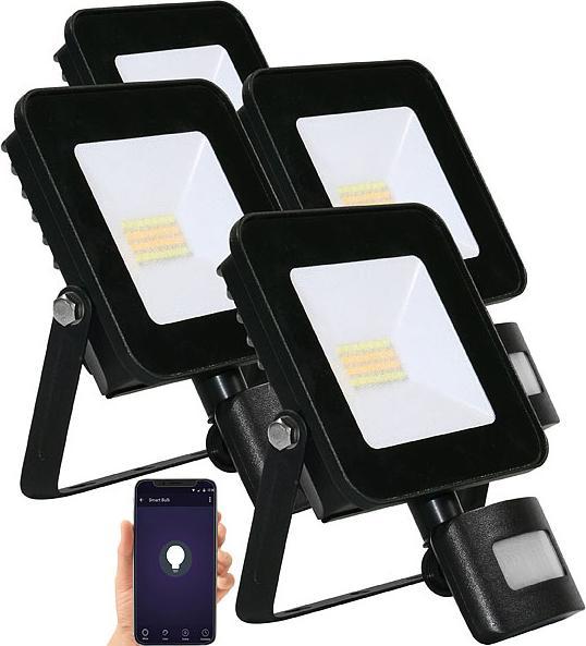 Produktbild Luminea 4er WiFi 20 Watt LED Strahler CCT mit Bewegungsmelder, 1.500 Lumen (1600 lm, IP44)