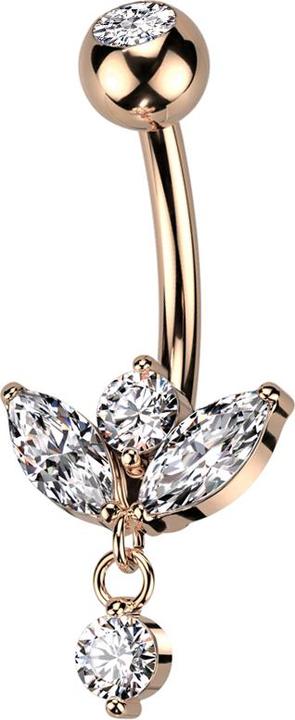 Produktbild Star Piercing Banane rosegold mit Kugel Kristall silber Spross Anhänger Kristall (Chirurgenstahl 316L, Messing)