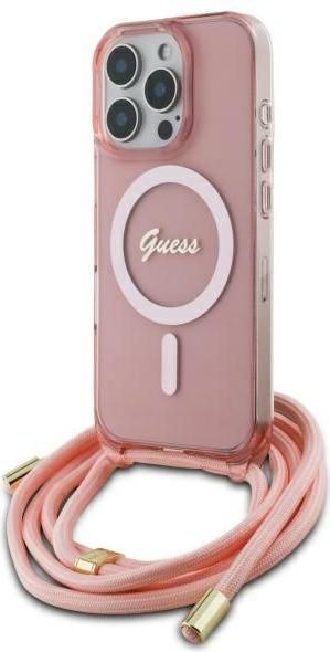 Actual product image Guess GUHMP16LHCTSGNSP iPhone 16 Pro 6.3" różowy/pink hardcase Crossbody Cord Script MagSafe (Apple iPhone 16 Pro)