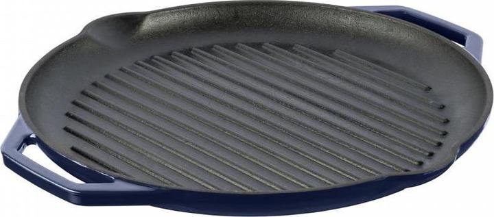 Actual product image Enameled Ribbed Cast Iron Frying Pan Blu (34 cm, Grill pan, Cast iron)