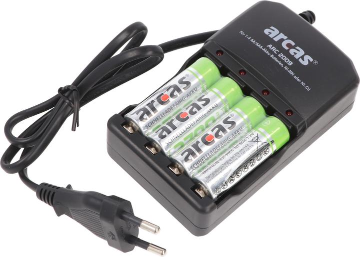 Arcas Ladegerät inklusive 4 Mignon AA NiMH Akkus mit 2700mAh zum Sparpreis
