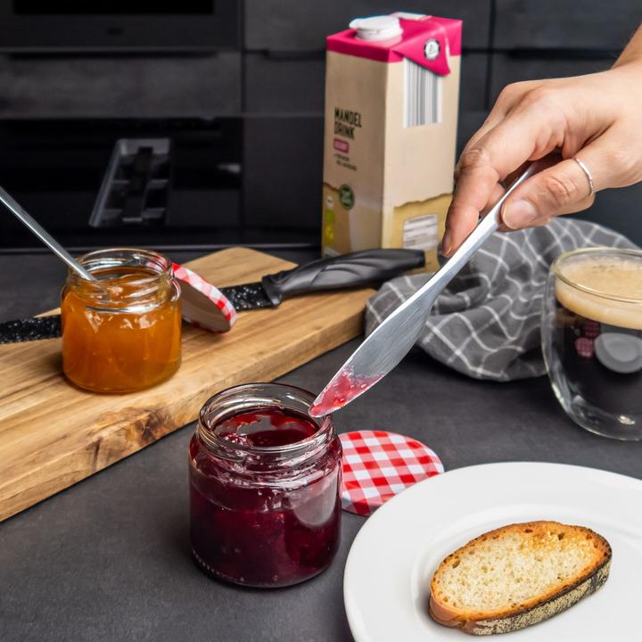 Actual product image Intirilife Preserving set: Stainless steel strainer with 3 sieve inserts & 25 preserving jars & cherry pitter