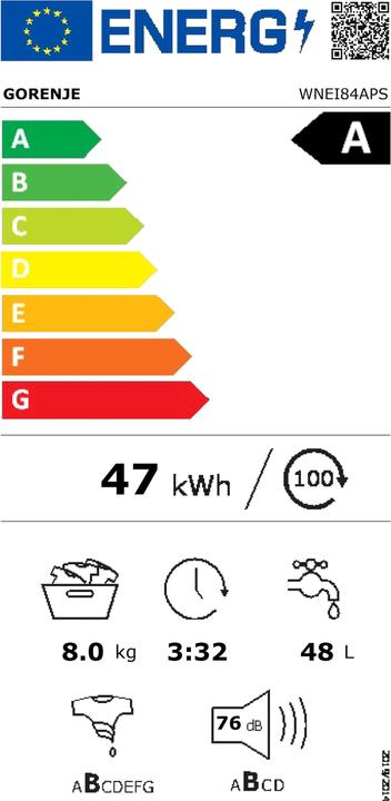 Label énergétique Gorenje Gore WaMa WNEI84APS A wh 740498 (8 kg, Gauche)
