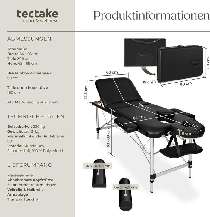 Actual product image tectake Massage table 3 zone with carry back and bolsters