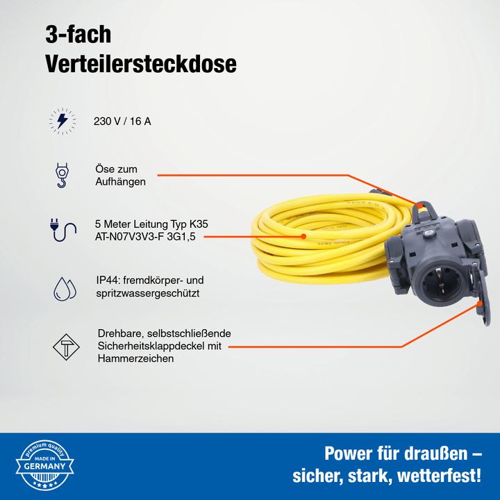 Immagine prodotto As - Schwabe 61455 Cavo di alimentazione giallo 5 m (3 x, CEE 7/3, 5 m)