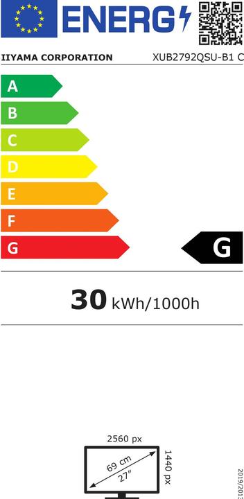 Label énergétique iiyama ProLite XUB2792QSU-B1 (2560 x 1440 pixels, 27")
