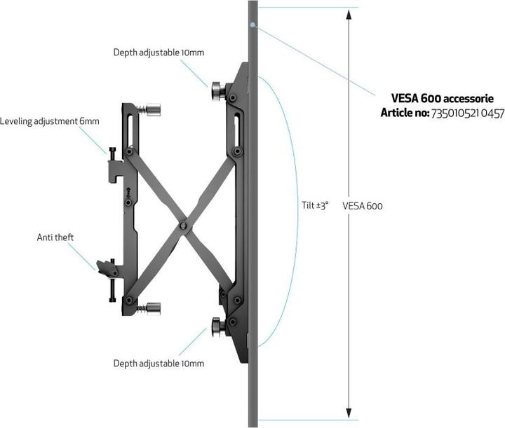 Produktbild Multibrackets Wandhalter Push in Pop out, 40"-75", schwarz (Wand, 75", 30 kg)