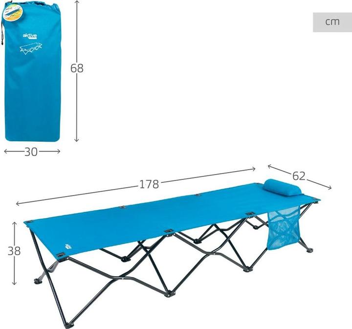 Immagine prodotto Aktive Letto pieghevole blu da campeggio 178 x 62 x 38 cm 178 x 38 x 62 cm (2 pezzi)