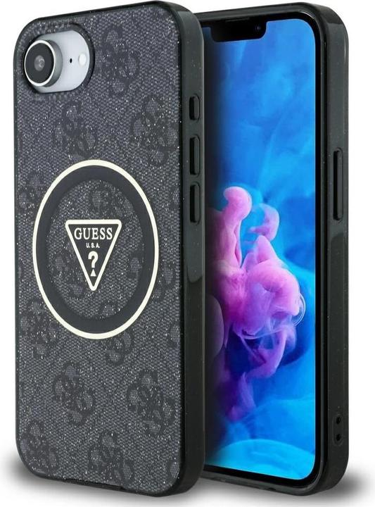 Immagine prodotto Guess Case IML Metal Glitter 4G Circle Triangle MagSafe for iPhone 16e black (Apple iPhone 16e)