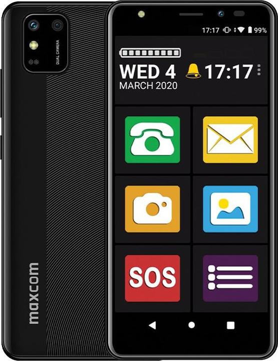 Maxcom Smartfon MS 554 4G z aplikacją przyjazny ekran (32 GB, Juoda, 5.50", Dual SIM, 5 Mpx, 4G)