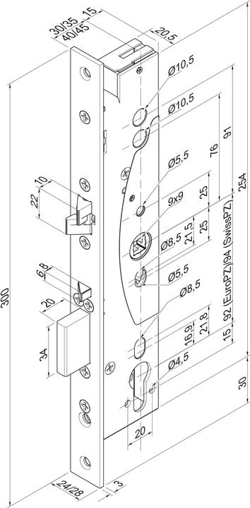 Produktbild Assa Abloy SI-Schloss Mikroschalter 409X20235/24/92 PZ DIN-L/RS 409X202PZ-----1