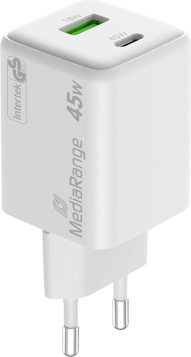Immagine prodotto MediaRange Caricabatterie 43W a 2 porte 1x USB-A/1x USB-C GaN, bianco (45 W)