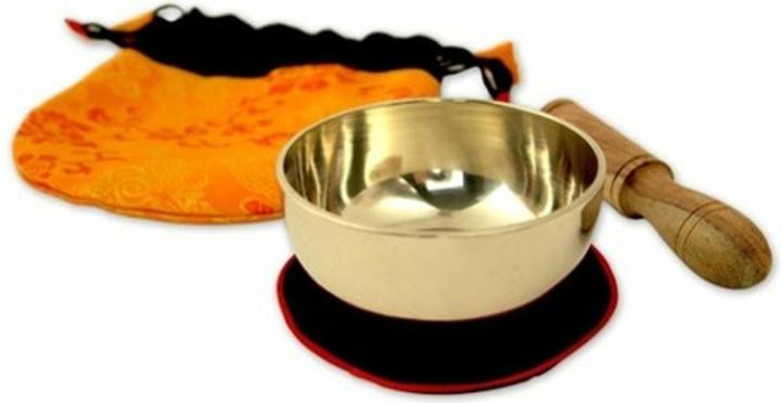 Produktbild Klangschalen-Center Klangschale (170 g) mit Unterlage, Klöppel und Beutel (gelb)