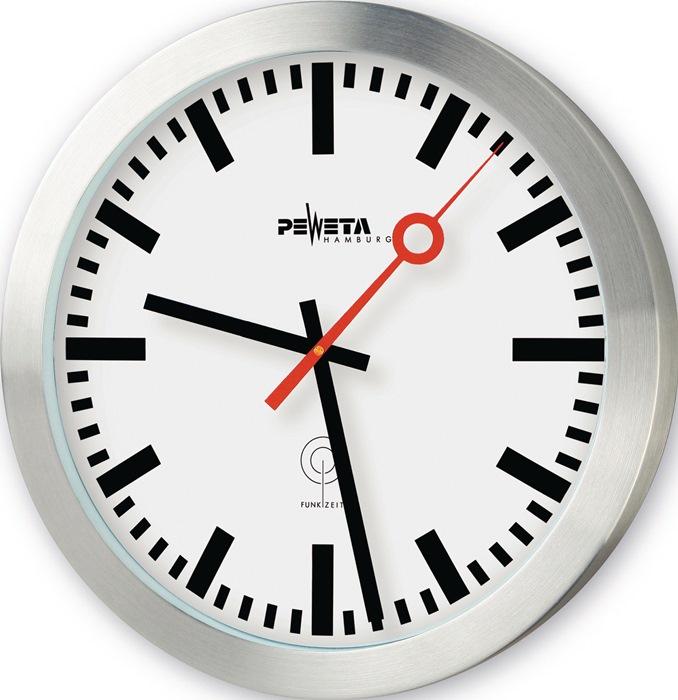 Peweta Orologio da parete radiocomandato stazione ferroviaria argento 30,0 cm alluminio (30 cm)