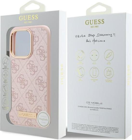 Actual product image Guess GUHMP16XU4GPRP iPhone 16 Pro Max 6.9" różowy/pink hardcase 4G Logo Plate MagSafe (Apple iPhone 16 Pro Max)
