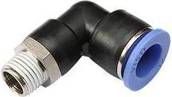 RND L-Verschraubung, PBT / Messing, R1/4″, Gewindestift - Ø 8 mm, Steckanschluss