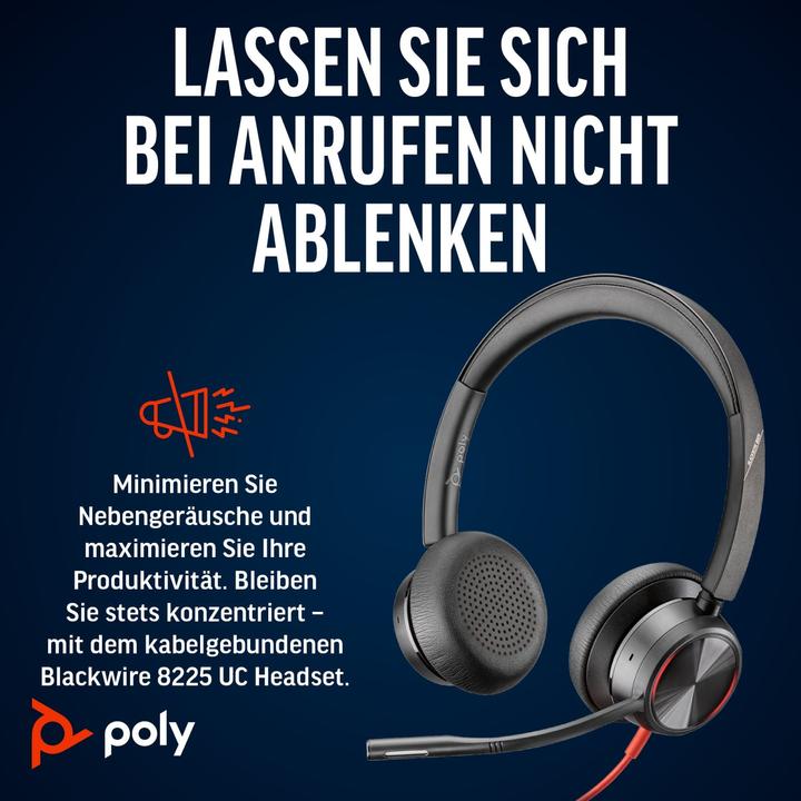 Produktbild Poly HP Blackwire 8225 USB-C Headset, Wired, Office/Call center, 185 g, Headset, Black (Kabelgebunden, USB-C)