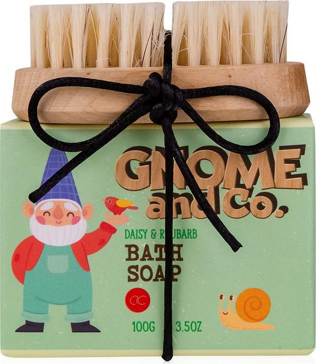 Accentra Handpflegeset GNOME & CO. bestehend aus 100g Seife, Nagelbürste, Duft: Daisy & Rhubarb, Farbe: hellg (Manicure set)