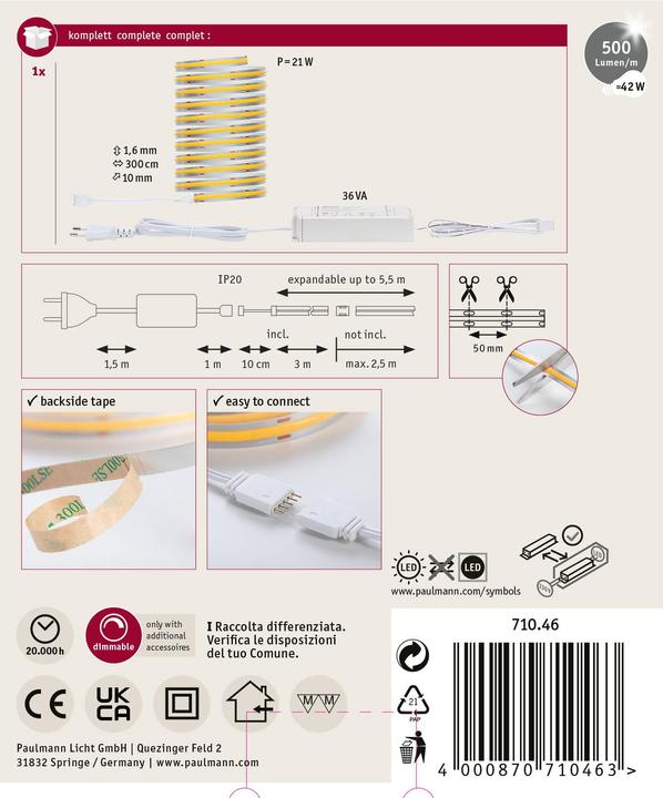 Produktbild Paulmann MaxLED 500 Full-Line COB Stripe Set (Warmweiss, 300 cm, Indoor)