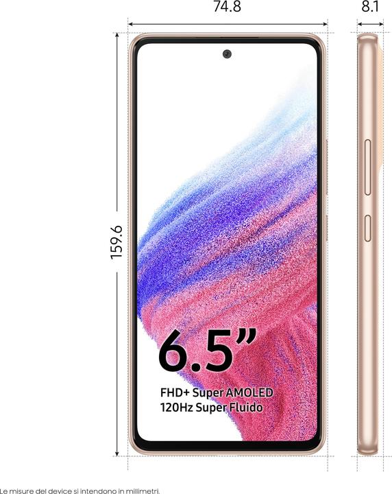Actual product image Samsung Galaxy A53 5G (128 GB, Awesome Peach, 6.50", Dual SIM, 64 Mpx, 5G)