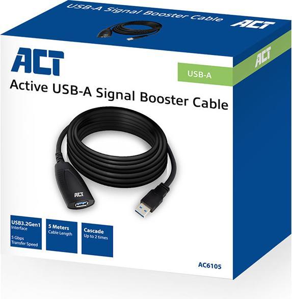 Produktbild AC6105 USB Kabel 5 m 3.2 Gen 1 (3.1 Gen 1) USB A Schwarz (5 m, USB 3.2 Gen 1)