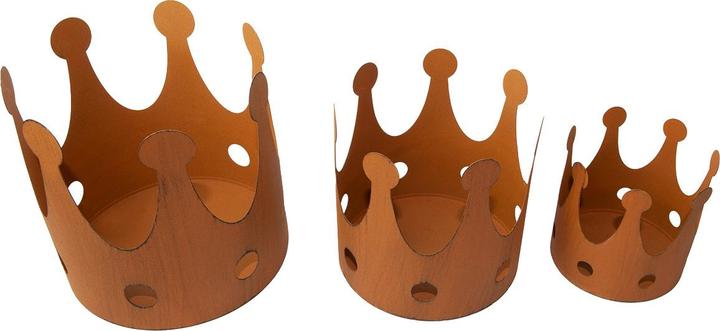 Actual product image Natura Punto 3-piece candle holder, different sizes, crown, rust look (11 x 11 x 11 cm, 15 x 15 x 15 cm, 18 x 18 x 18 cm)