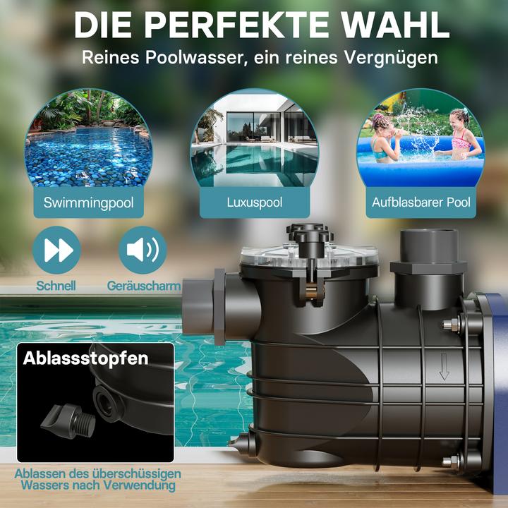 Produktbild Wiltec Pool Pumpe 15000 l/h 750 W Schwimmbadpumpe Filterpumpe Umwälzpumpe Pool