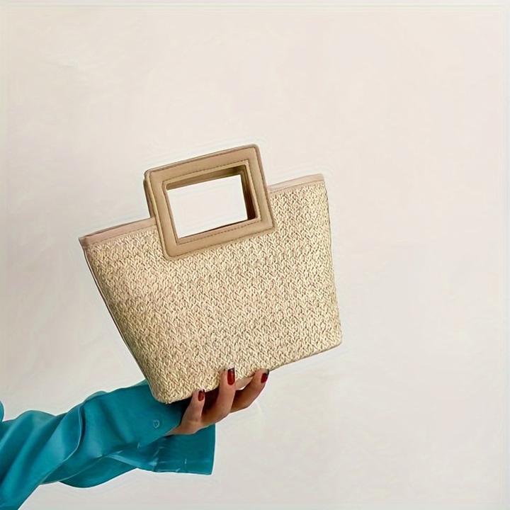 Actual product image Only-Bags.Store Straw Woven Handbag, Boho Style Tote Bag, Summer Bag for Women, Straw Contrast Handbag