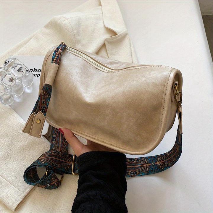 Only-Bags.Store Graphic Pattern Zipper Crossbody Bag, Stilvolle Umhängetasche mit breitem Riemen, Vintage Daily