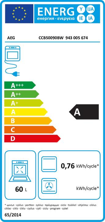 Energie-Label AEG CCB 50090BW ws Standherd A 50cm 60L 6 Heizarten Bräterzone