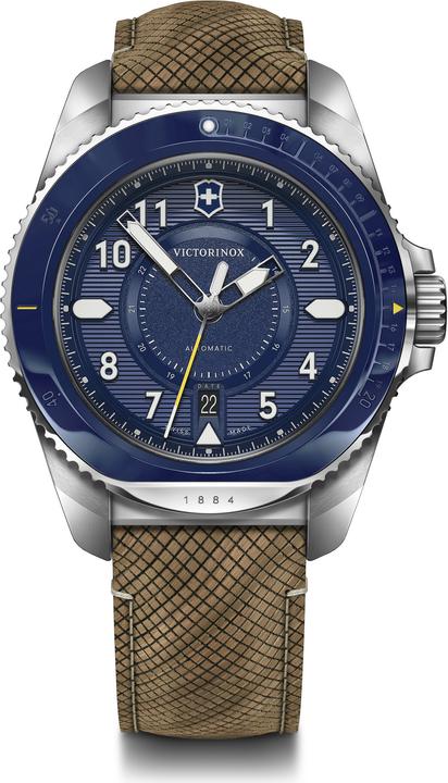Actual product image Victorinox Journey 1884 Automatic, Diving watch, Men's watch, 43 cm, Dial Blue, Wood Strap, Brown (Diving watch, 43 mm)