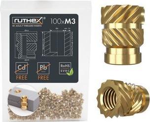Produktbild Ruthex M3 Gewindeeinsatz - 100 Stück RX-M3x5.7 BLEIFREIE Gewindebuchsen aus Messing (Zubehör)