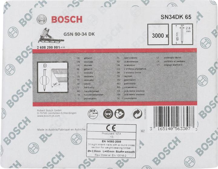 Produktbild Bosch Professional Zubehör D-Kopf Streifennagel SN34DK 65, 2,8 mm, 65 mm, blank, glatt