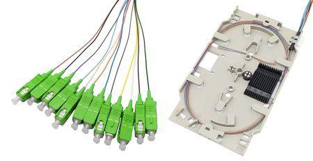 Produktbild Tecline LWL Spleisskassette mit 12x Faserpigtail OM5, farbig, SC/UPC, 2,0 m, 12 Stück (2 m)