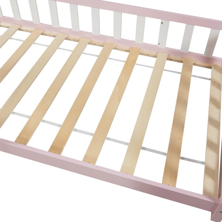 Produktbild En.Casa Hausbett Hesel mit Matratze und Rausfallschutz 90x200cm Rosa (90 x 200 cm)