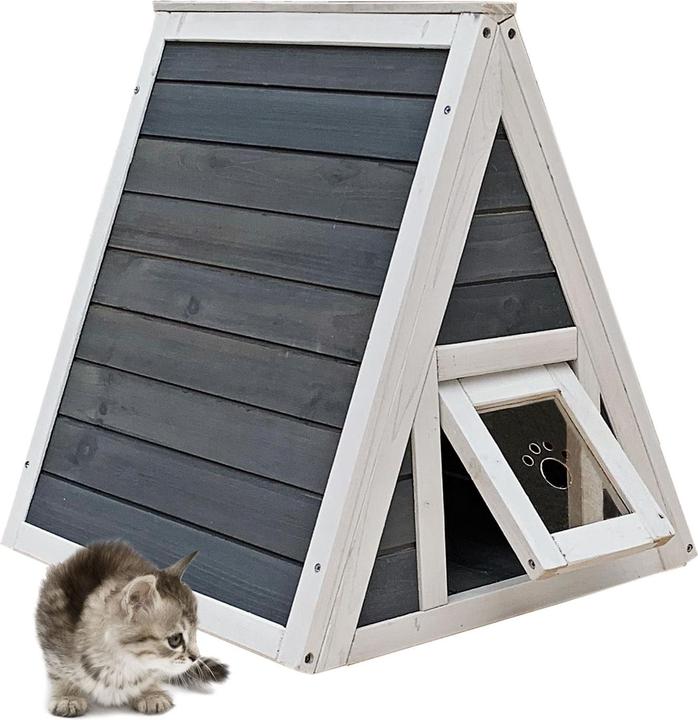 Immagine prodotto Wiltec Casetta per gatti in legno resistente alle intemperie 51 x 50,5 x 48,5 cm per uso interno ed (Gatto)