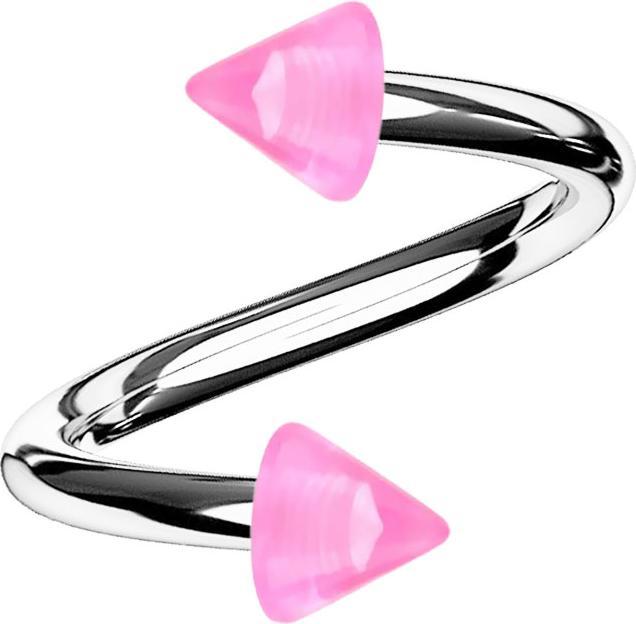 Image du produit Star Piercing Spirale argentée avec deux cônes rose transparent (Acier chirurgical 316L, Acrylique)
