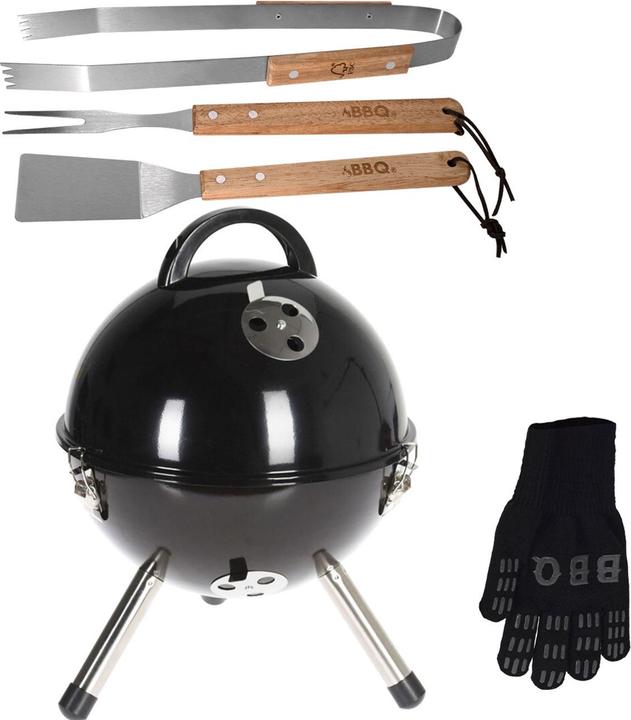 Image du produit BBQ Collection Grill-Set aus Holzkohle Kugelgrill (Ø 32 cm), Grillbesteck und Grillhandschuh