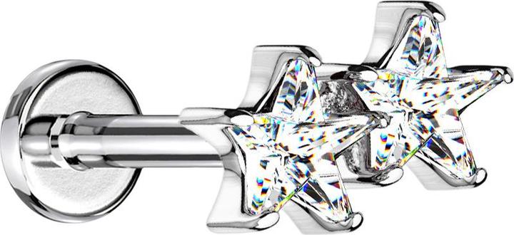 Actual product image Star Piercing Micro Labret inner thread silver double crystal star silver (Surgical steel 316L, Brass)