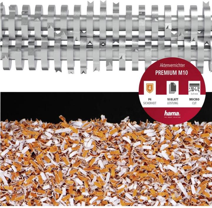 Produktbild Hama Premium M10 Aktenvernichter Mikrogeschnittene Zerkleinerung 22,5 cm 58 dB Schwarz (Microschnitt)