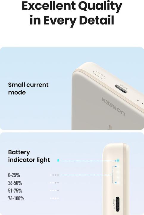 Immagine prodotto Ugreen Mini powerbank wireless con MagSafe (10000 mAh, 20 W, 37 Wh)