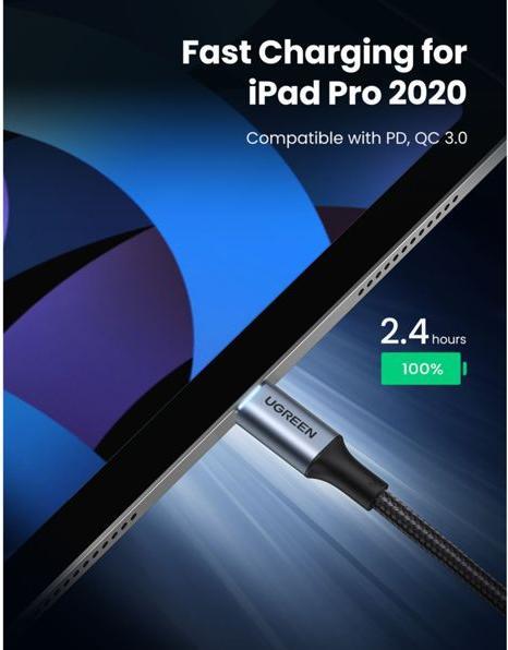 Actual product image Ugreen US316 Type C to Type C Cable, 100W, 3m (black) (3 m, USB 2.0)