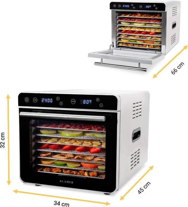 Actual product image KLAMER Premium dehydrator XL 700W, 8 extra large stainless steel shelves