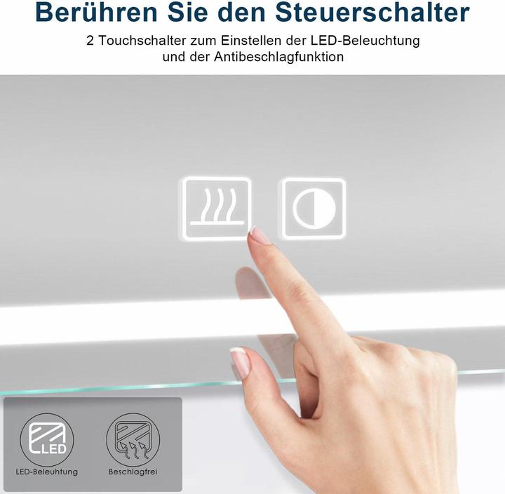 Image du produit SONNI LED-Spiegelschrank, Badezimmerspiegelschrank mit Beleuchtung, 60 x 65 cm, beschlagfrei, mit St