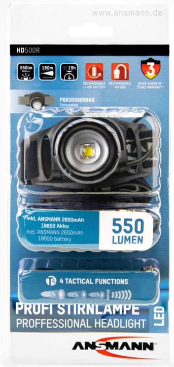Image du produit Ansmann Lampe frontale à LED HD500R (550 lm)