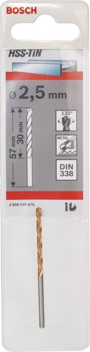 Immagine prodotto Bosch Professional Zubehör Trapano per metallo HSS-TiN, DIN 338, 2,5 x 30 x 57 mm (2,5 mm)