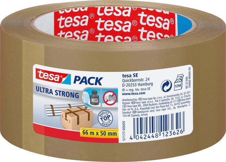 tesa tesapack ULTRA STRONG Paketklebeband - PVC Packband für festes Verpacken und sicheres Bündeln (50 mm)