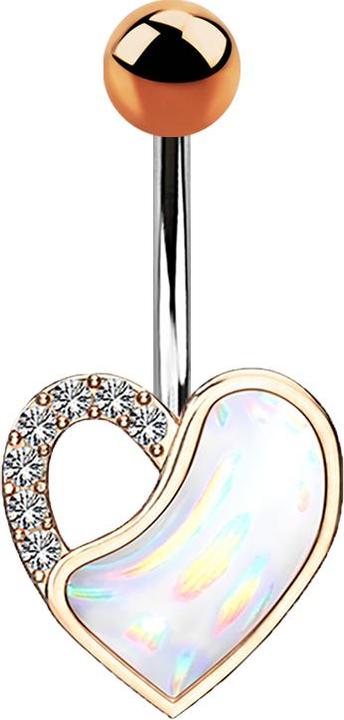 Star Piercing Banane rosegold Herz mit Kristall und Epoxidstein weiss (Messing, Chirurgenstahl 316L)