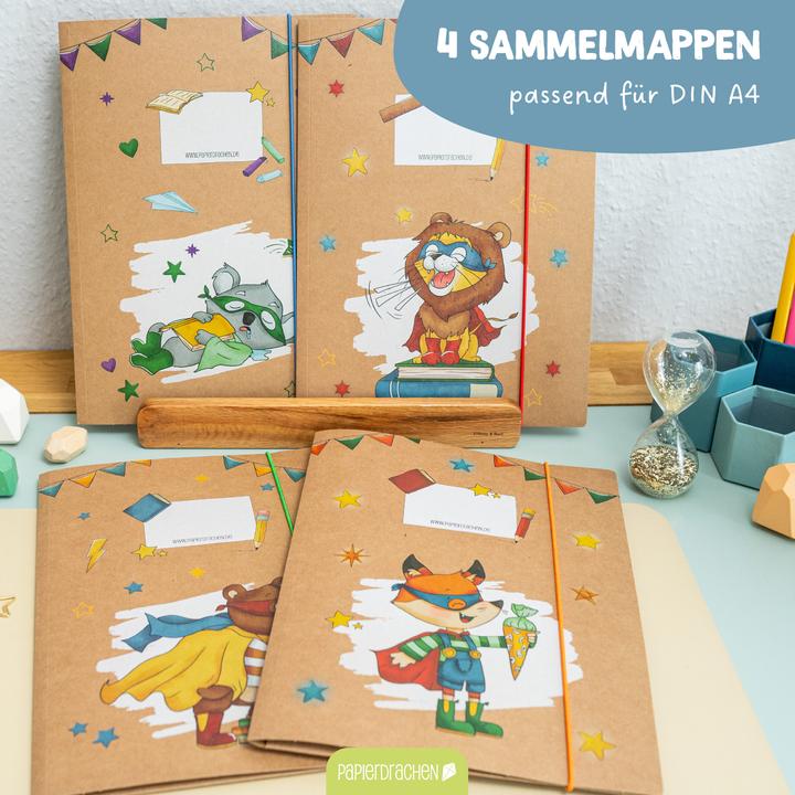 Produktbild Papierdrachen 4 Mappen mit Gummiband A4 Superhelden Tiere - Set 14 (A4, 1 x)